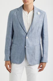 BOSS Hanry Slim Fit Blue Mélange Slub Linen Sport Coat