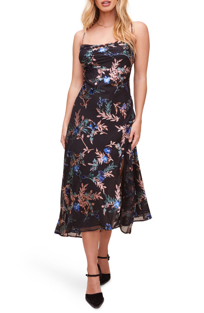 ASTR the Label Gaia Floral Bias Cut Velvet Burnout Midi Dress, Main, color, 