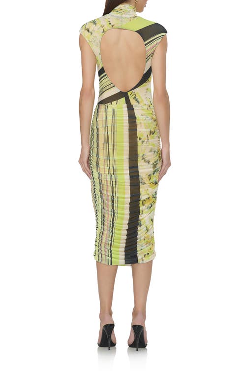 Afrm Tabi Mixed Print Open Back Mesh Dress In Wing Stripe