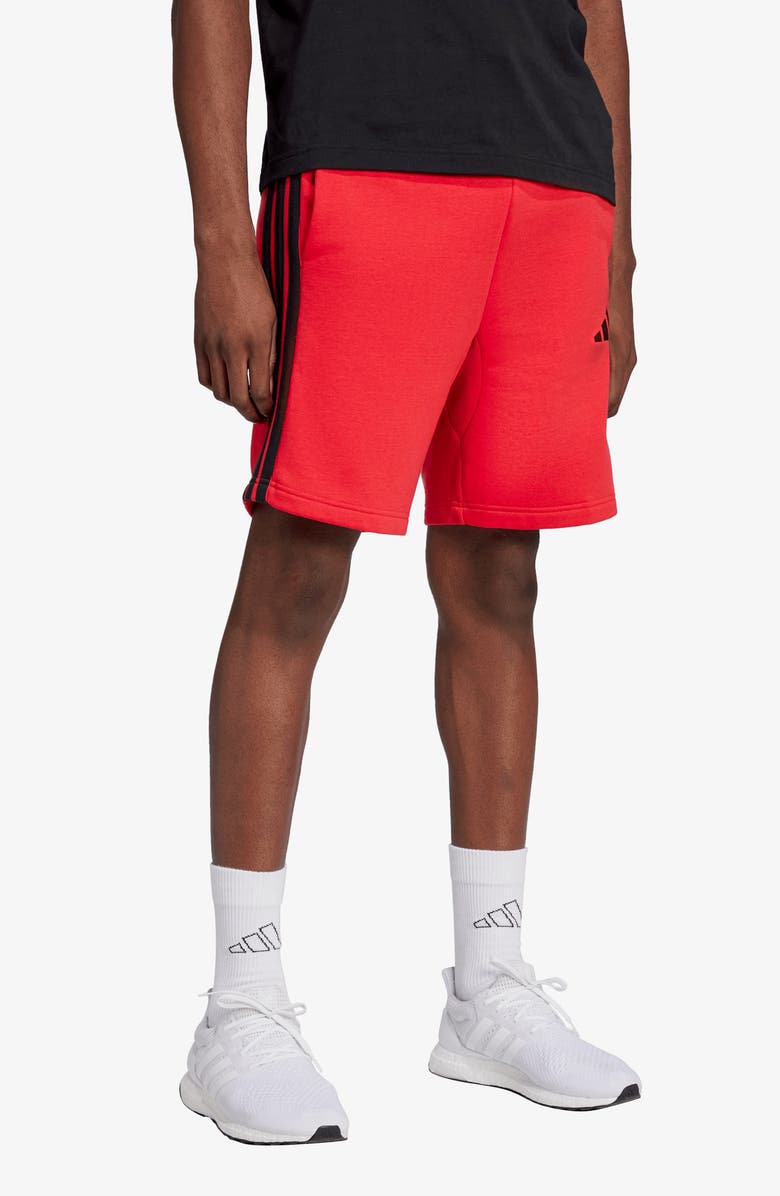 adidas Essentials 3-Stripes Fleece Shorts, Alternate, color, Pure Ruby/ Black