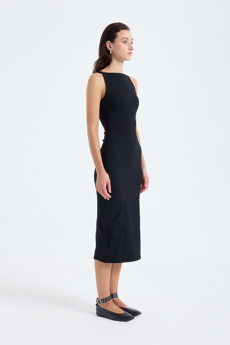 Silva Square Neck Bodycon Midi Dress, Alternate, color, Black