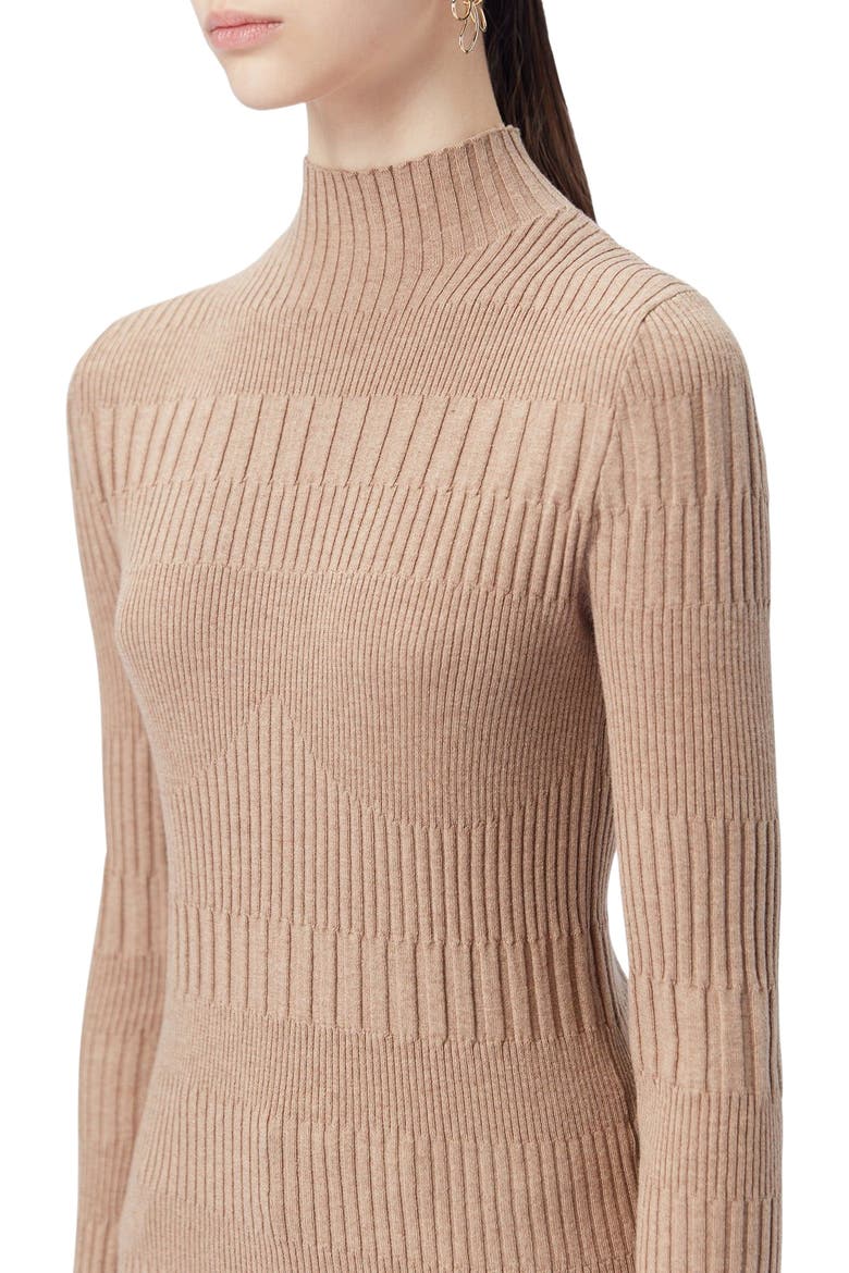 High-neck Ribbed Cotton Silk Cashmere Blend Sweater, Alternate, color, timber wolf