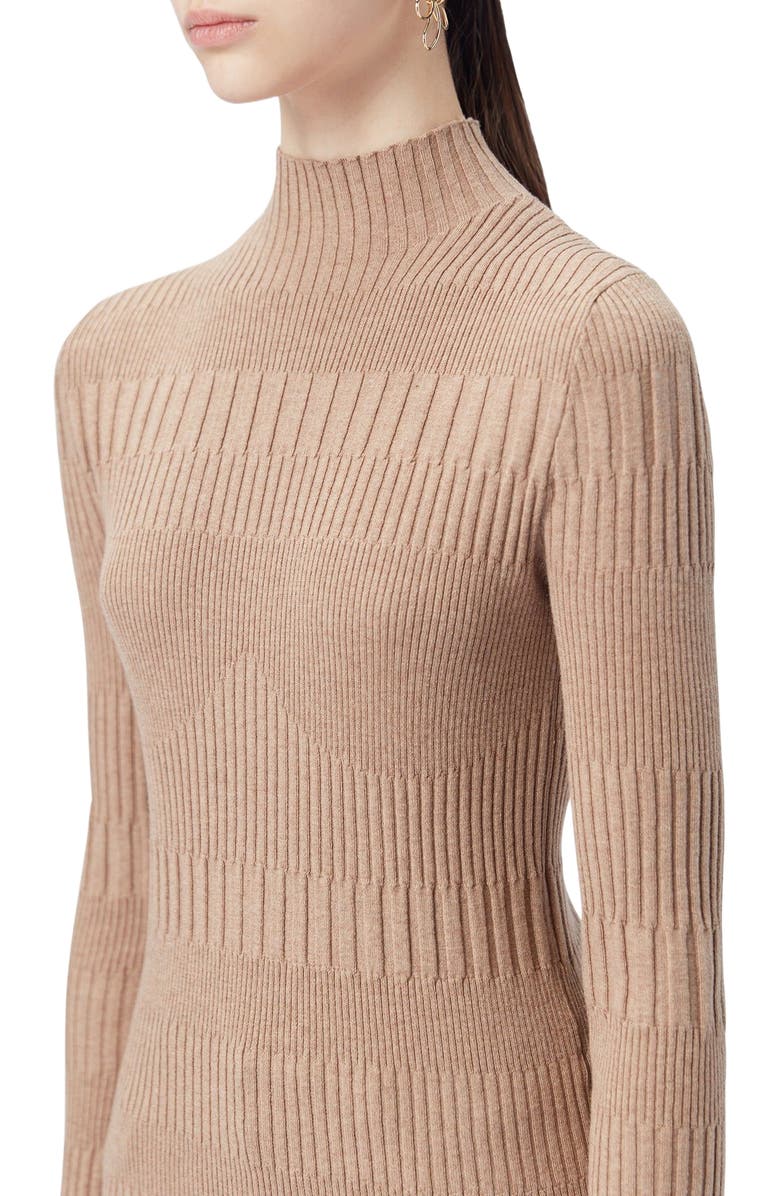 GOBI Mongolian Cashmere High-neck Ribbed Cotton Silk Cashmere Blend Sweater, Alternate, color, Timber Wolf