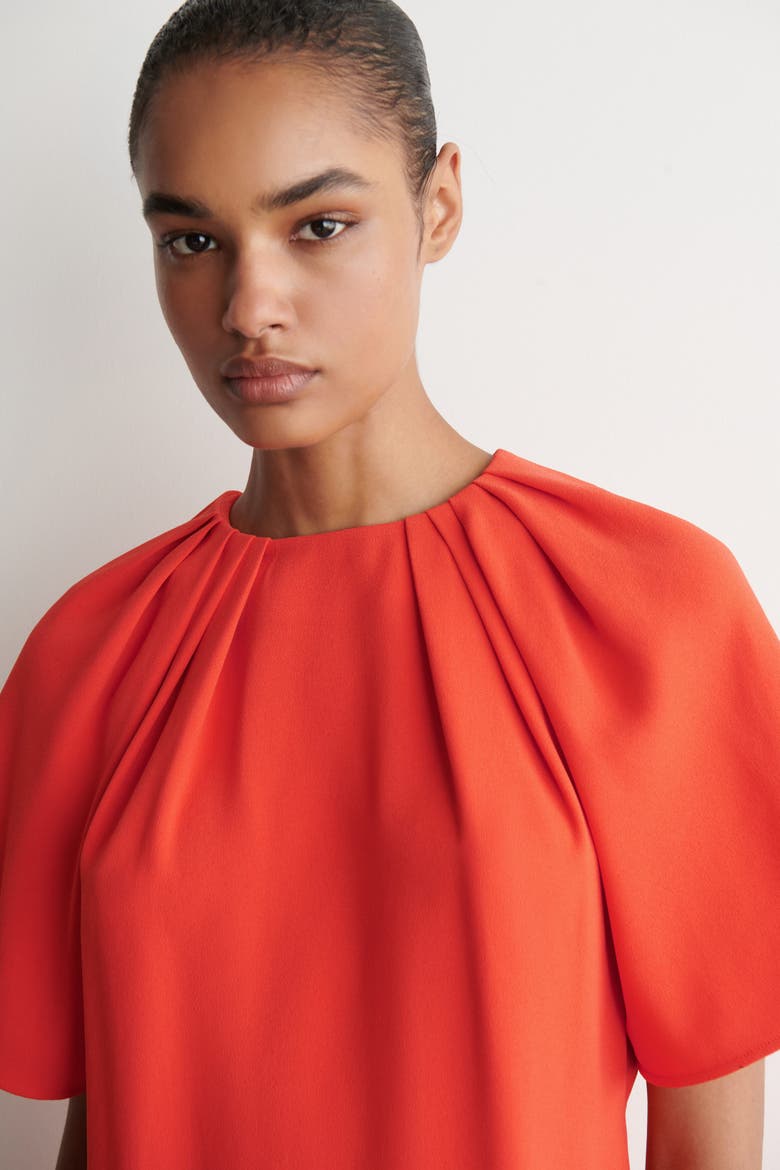 Gathered Short-sleeved Mini Dress, Alternate, color, ORANGE