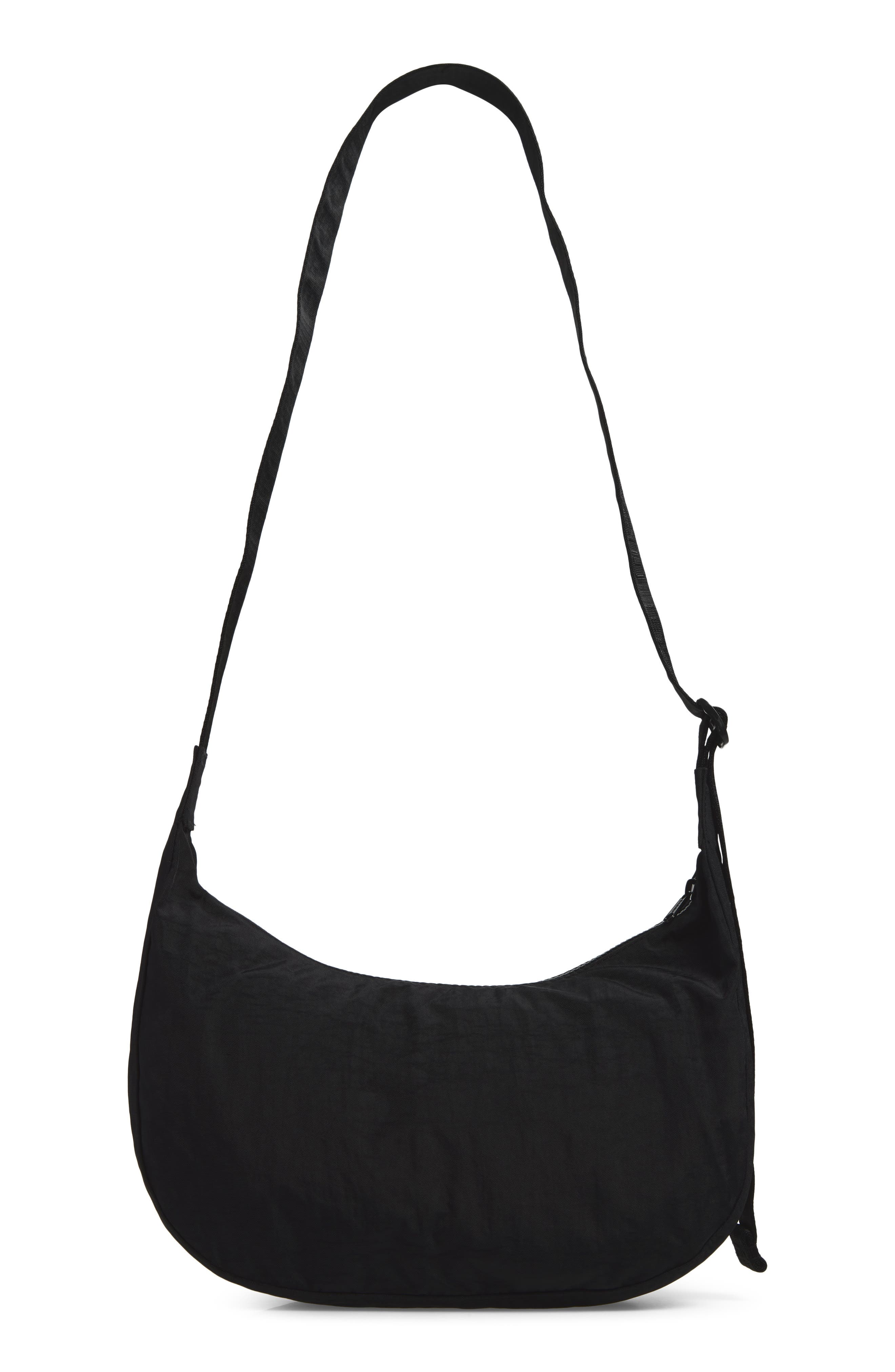 Medium Crescent Recycled Nylon Crossbody Bag, Alternate, color, BLACK