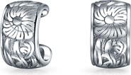 BLING JEWELRY Sterling Silver Etched Flower Cartilage Cuffs