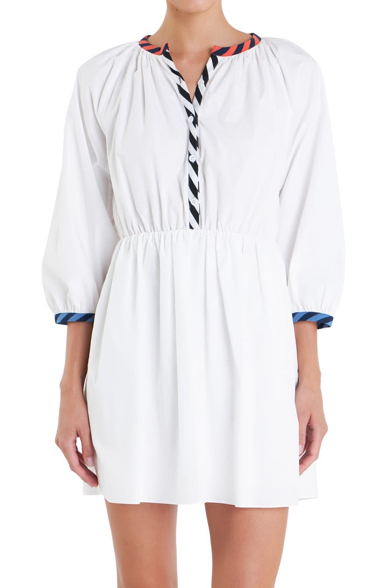 English Factory Stripe Poplin Minidress, Alternate, color, White