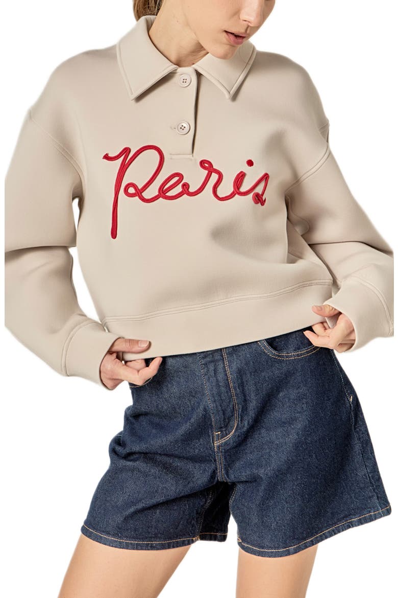 Lettering Scuba Polo Pullover, Alternate, color, CREAM/ RED