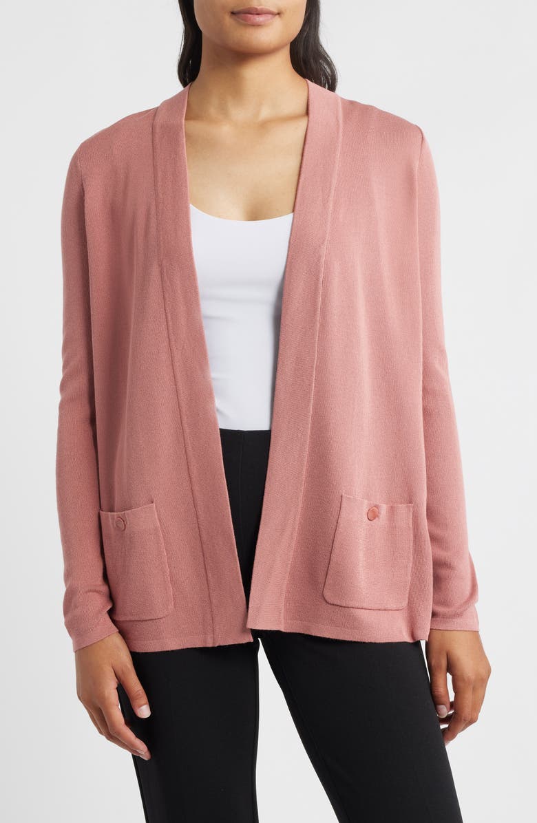 Anne Klein Malibu Open Front Cardigan, Main, color, Soft Primrose