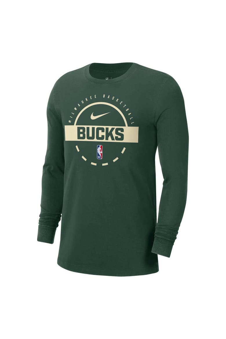 Men's Nike  Hunter Green Milwaukee Bucks Authentic Long Sleeve Practice T-Shirt, Alternate, color, Hunter Green