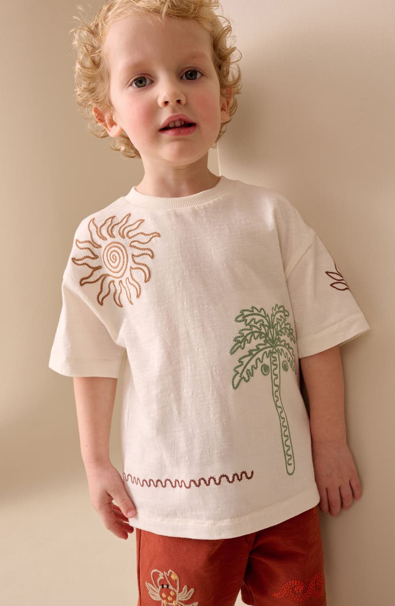 NEXT Kids' Embroidered T-Shirt & Shorts Set, Alternate, color, Neutral