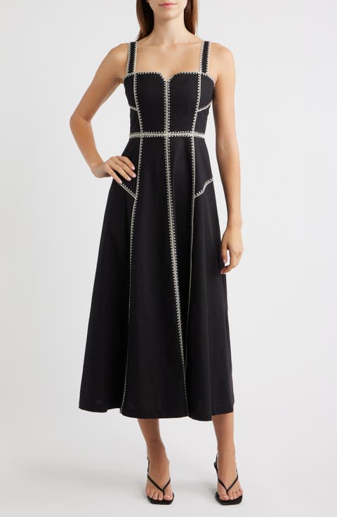 Contrast Stitch Fit & Flare Dress