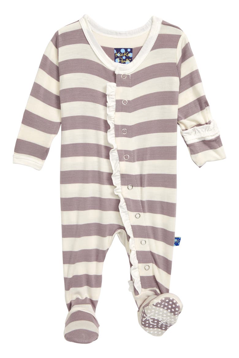 Ruffle Footie, Main, color, FEATHER CONTRAST STRIPE
