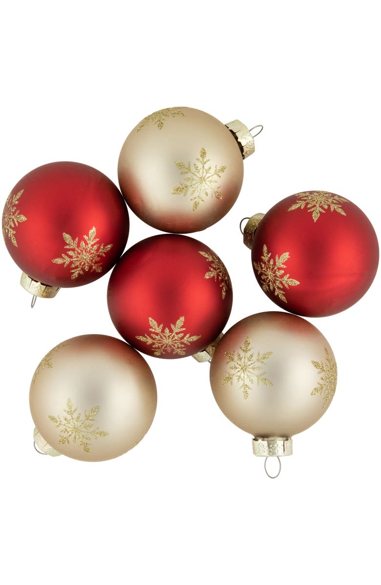 Northlight 6ct Red and Gold Snowflake Glass Ball Christmas Ornaments 2.5", Main, color, 