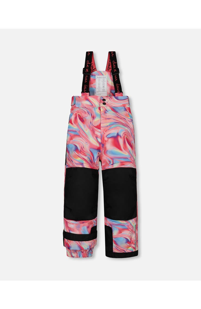 Deux par Deux Girl's Two Piece Snowsuit Colorblock Coral And Air Blue With Printed Marble, Alternate, color, 