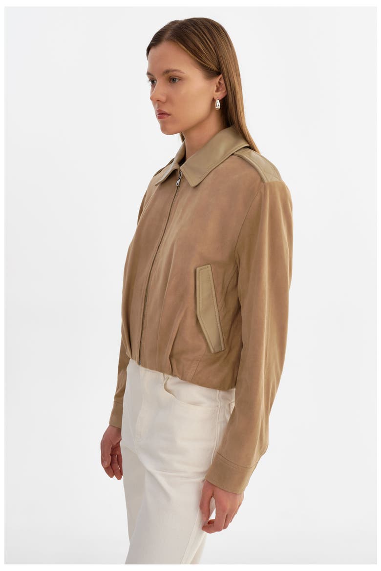 Robbie | Suede Bomber Jacket, Alternate, color, Beige