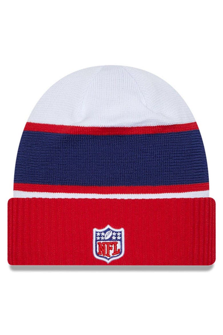 Men's New Era White/Navy NFL 2023 Sideline Tech Cuffed Knit Hat, Alternate, color, White