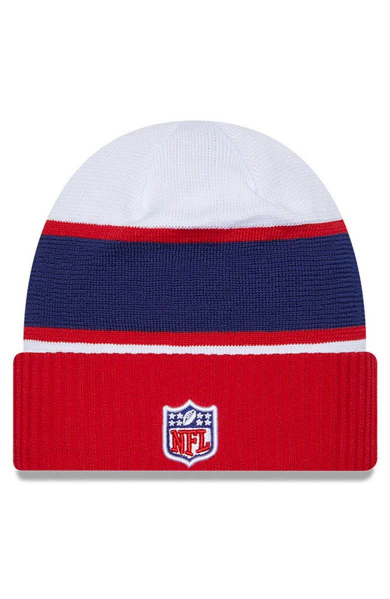 New Era Men's New Era White/Navy NFL 2023 Sideline Tech Cuffed Knit Hat, Alternate, color, 