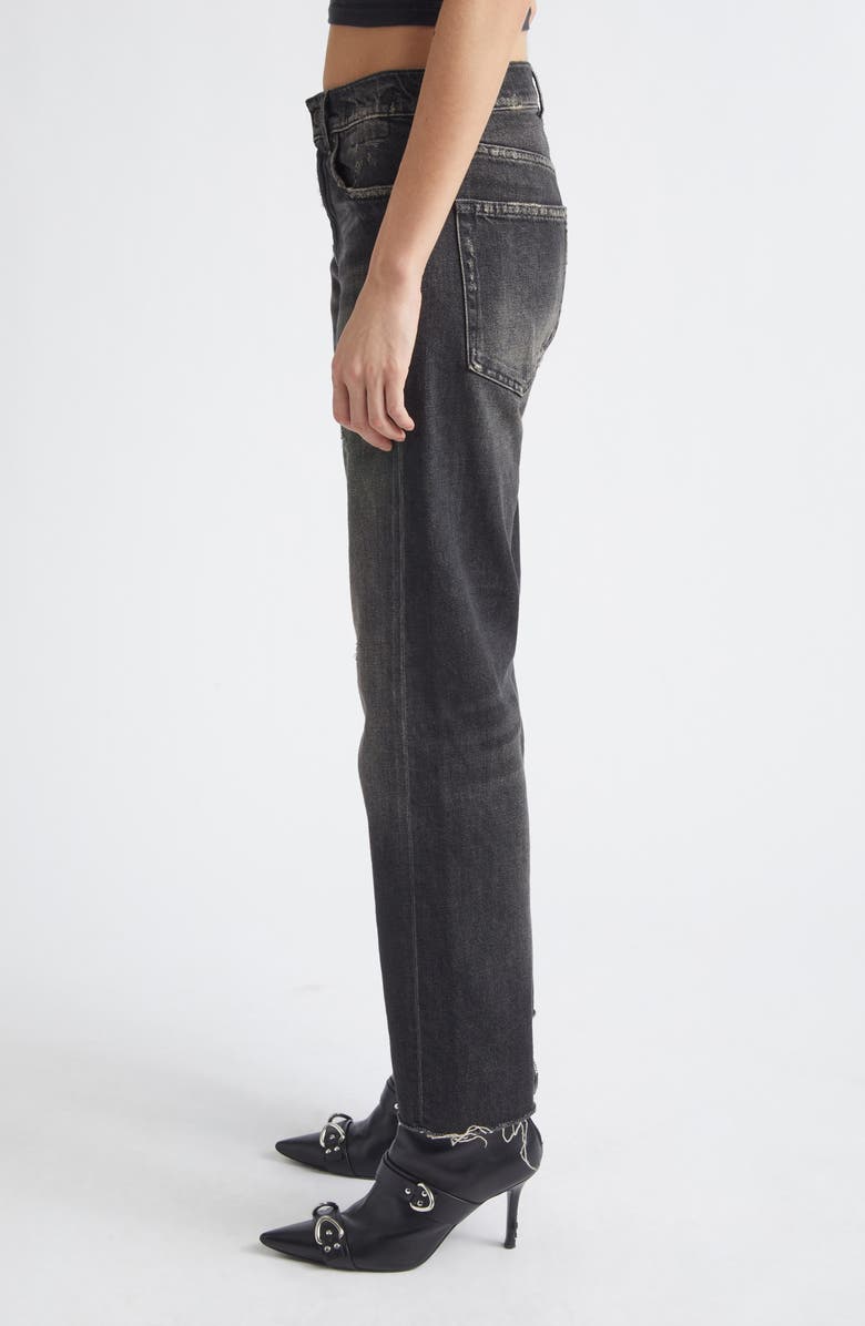 R13 Distressed Fray Hem Stretch Boyfriend Jeans, Alternate, color, Abbey Black