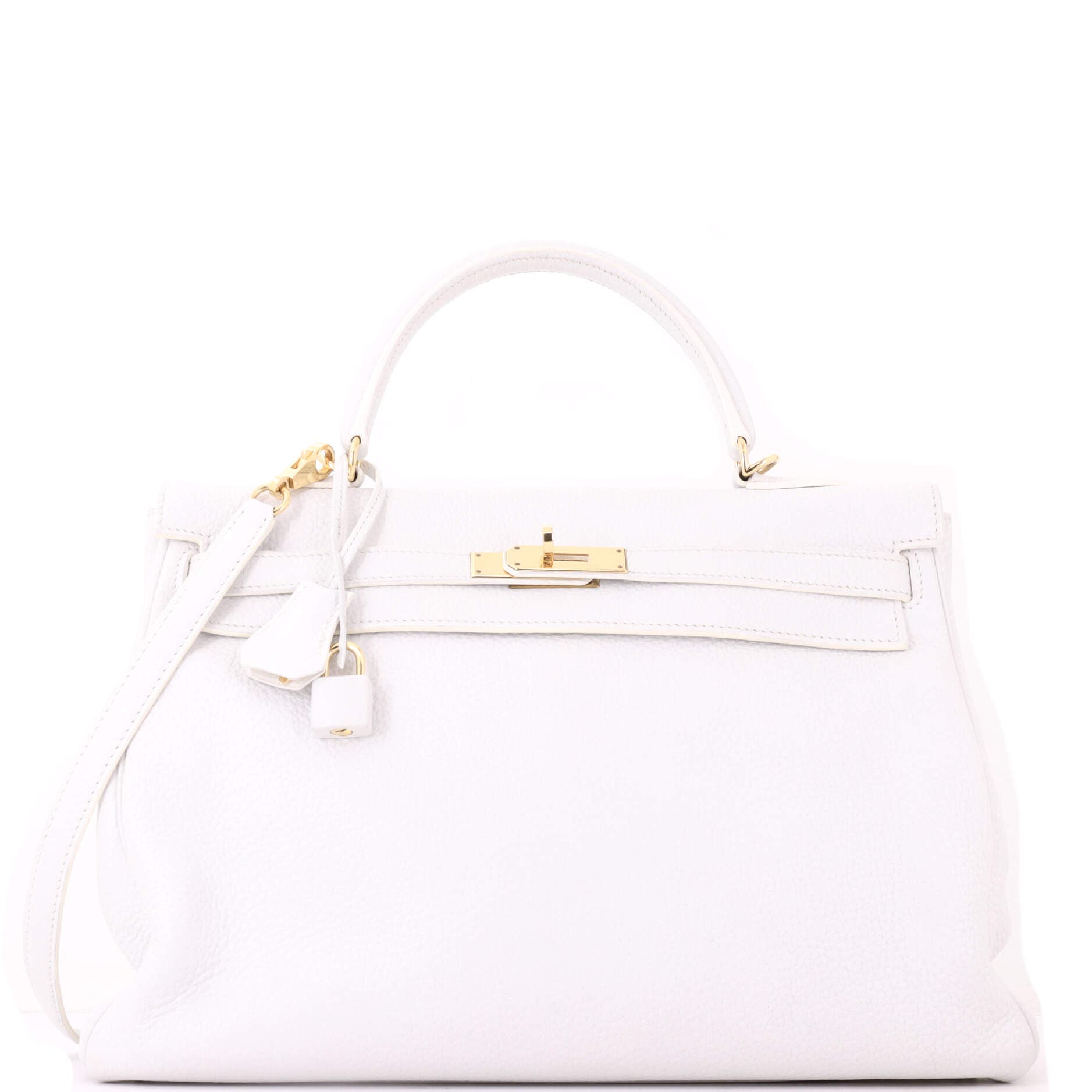 Kelly Handbag White Clemence with Gold Hardware 35, Main, color, White