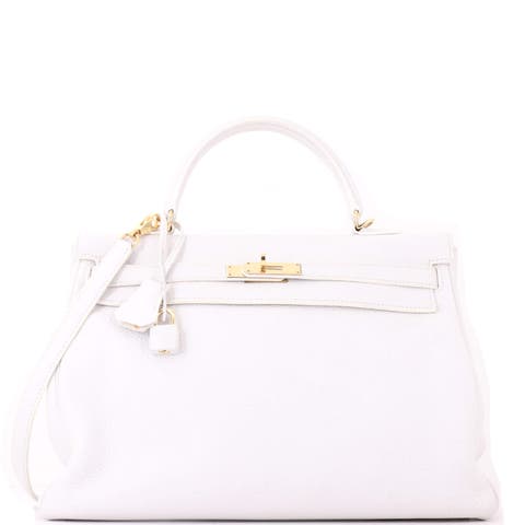 Kelly Handbag White Clemence with Gold Hardware 35