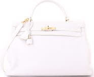 Pre-Owned Hermes Kelly Handbag White Clemence with Gold Hardware 35