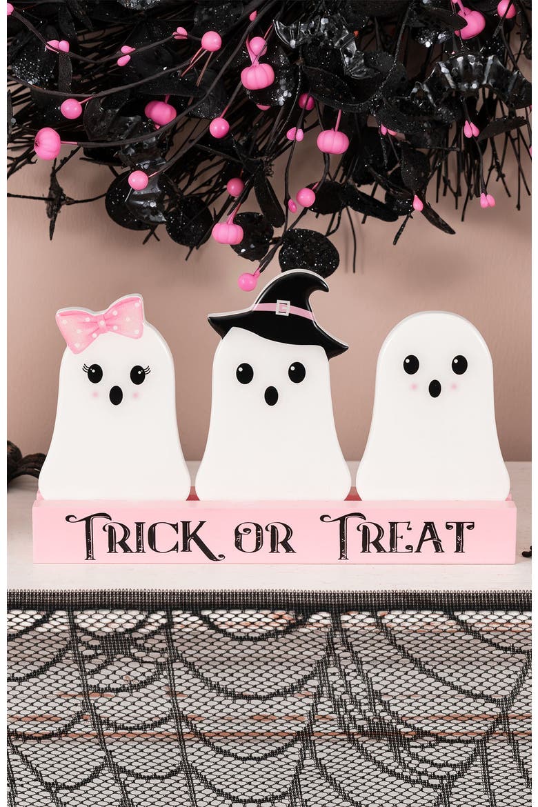 10"L Halloween Wooden Epoxy Ghosts Table Decor, Alternate, color, Pink