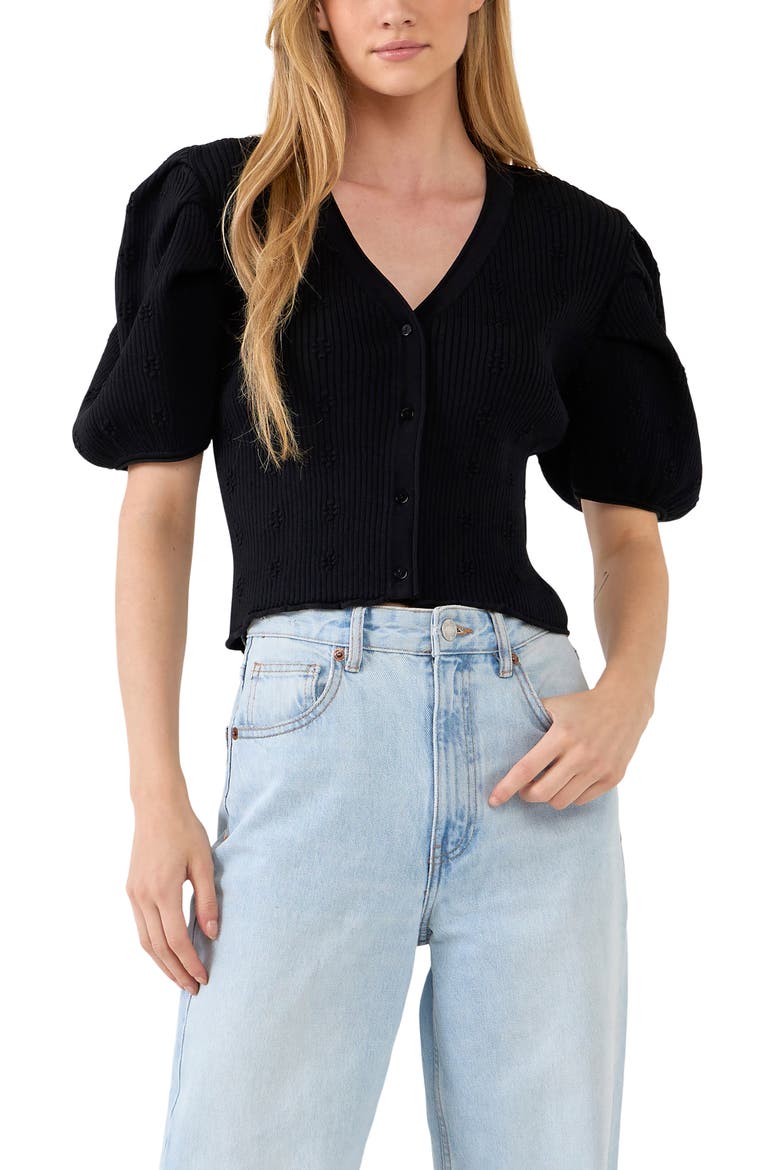 Puff Sleeve Cardigan, Alternate, color, BLACK