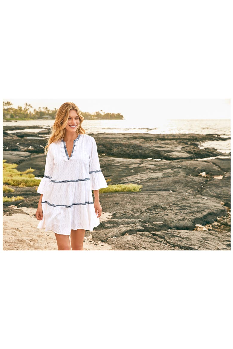 Embroidered Tiered Cotton Dress, Alternate, color, WHITE