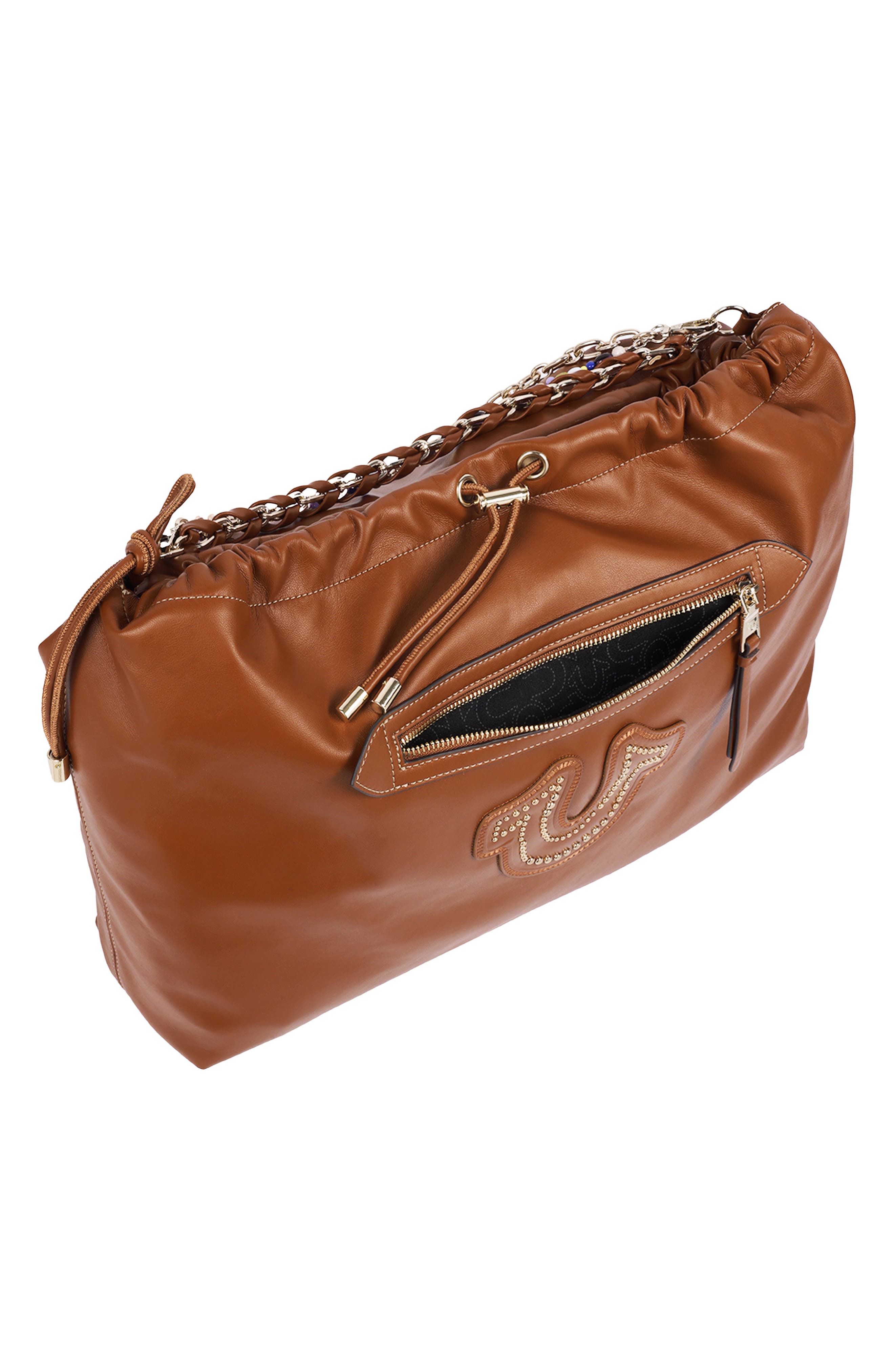 Vintage Chain Faux Leather Soft Hobo Bag, Alternate, color, COGNAC