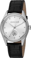 Roberto Cavalli Three-Hand Quartz Croc Embossed Leather Strap Watch, 39mm