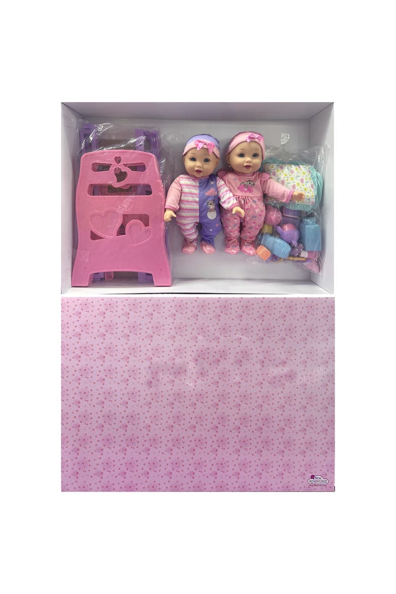 12" Twin Dolls Bedtime Fun Set 29Pc, Alternate, color, Multicolored