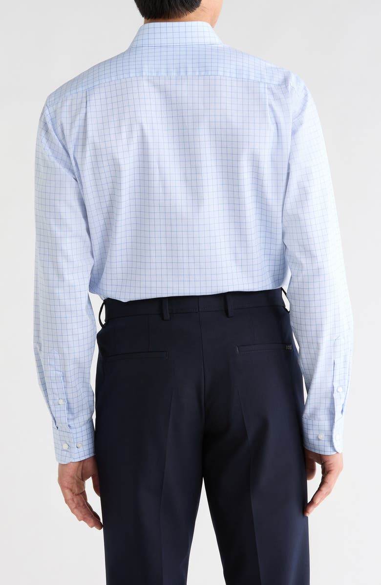 Nordstrom Trim Fit Check Premium Non Iron Cotton Dress Shirt, Alternate, color, Blue Valerio Griddnu