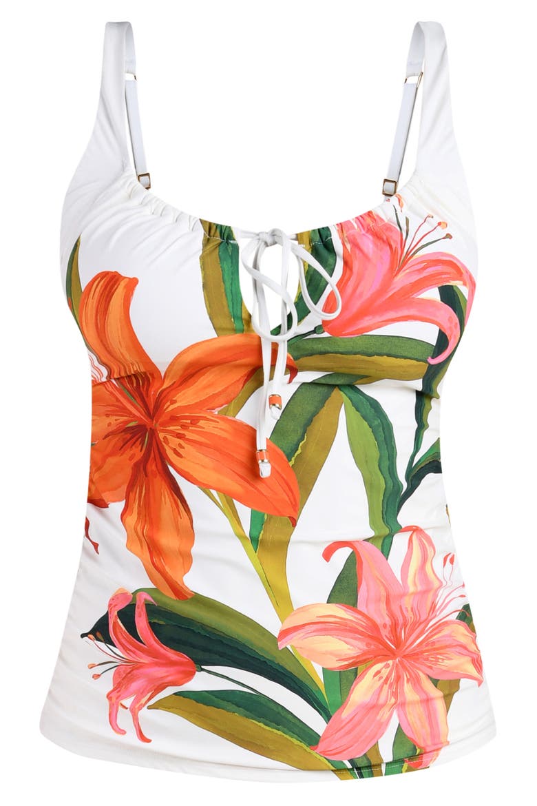 Jungle Blossoms Tie Neck Tankini, Alternate, color, ORANGE MULTI