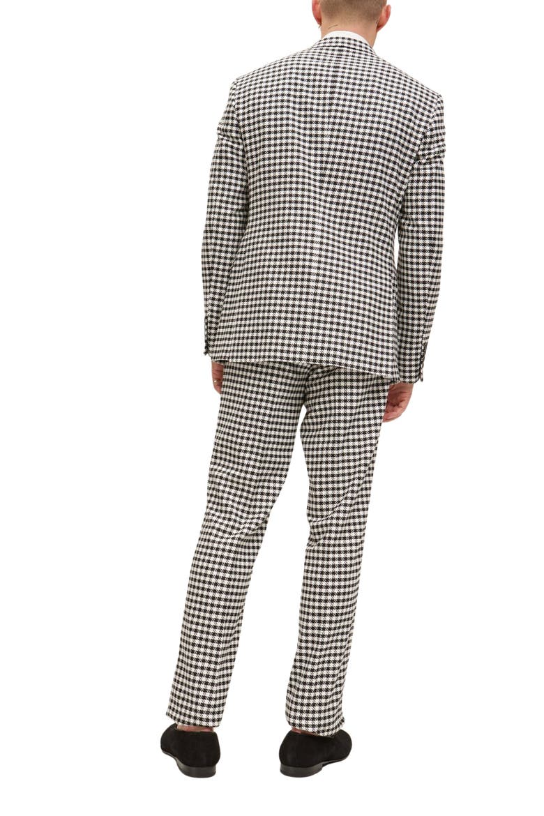 Trim Fit Check Print Peak Lapel Double Breasted Suit, Alternate, color, BLACK WHITE BLACK