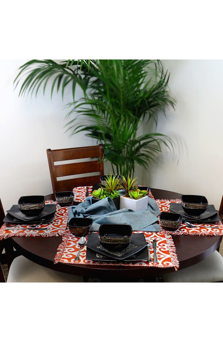 Elama Naina 16 Piece Double Bowl Stoneware Dinnerware Set, Alternate, color, Beige