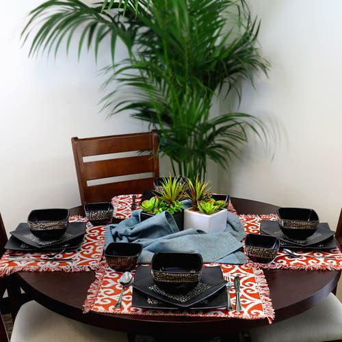 Elama Naina 16 Piece Double Bowl Stoneware Dinnerware Set In Black