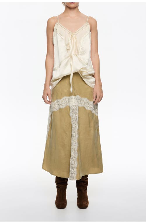Bimba Y Lola Contrast Lace A-line Skirt In Brown