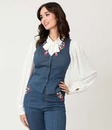 Unique Vintage 1940s Embroidered Button Up Vest