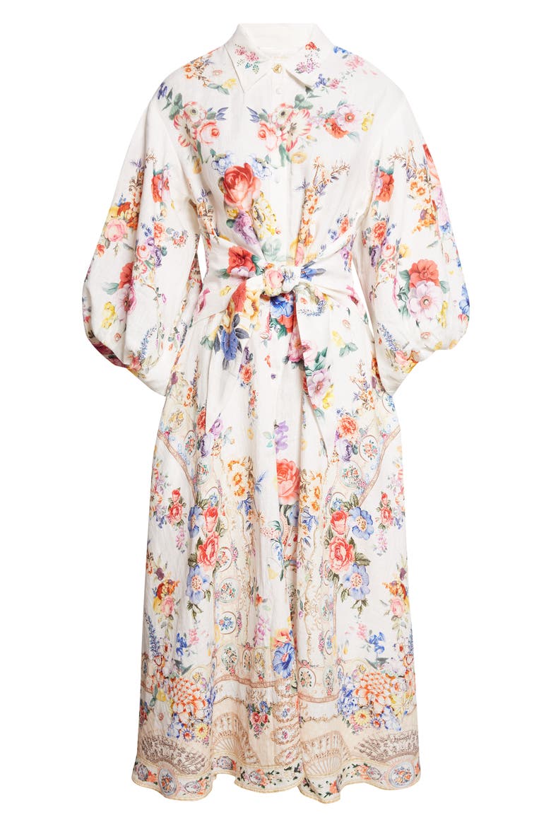I Left My Heart in Granada Print Tie Waist Linen Shirtdress, Alternate, color, I LEFT MY HEART IN GRANADA