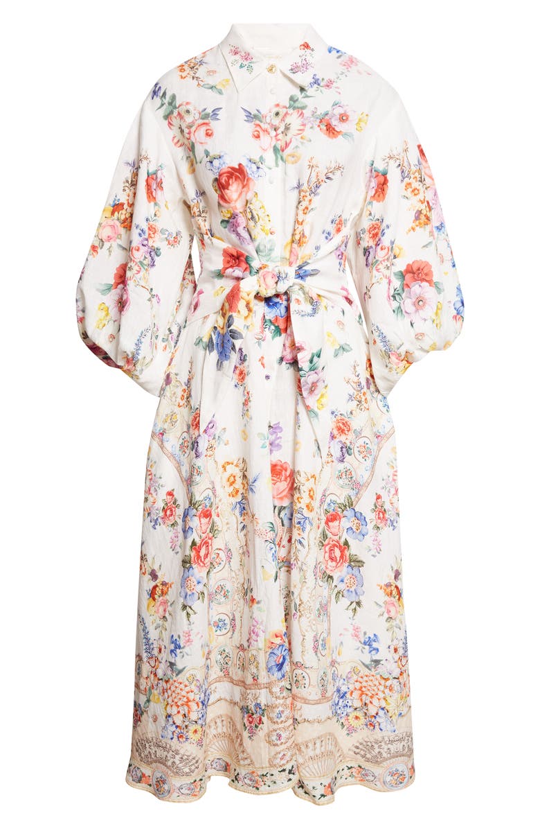 Camilla I Left My Heart in Granada Print Tie Waist Linen Shirtdress, Main, color, I Left My Heart In Granada