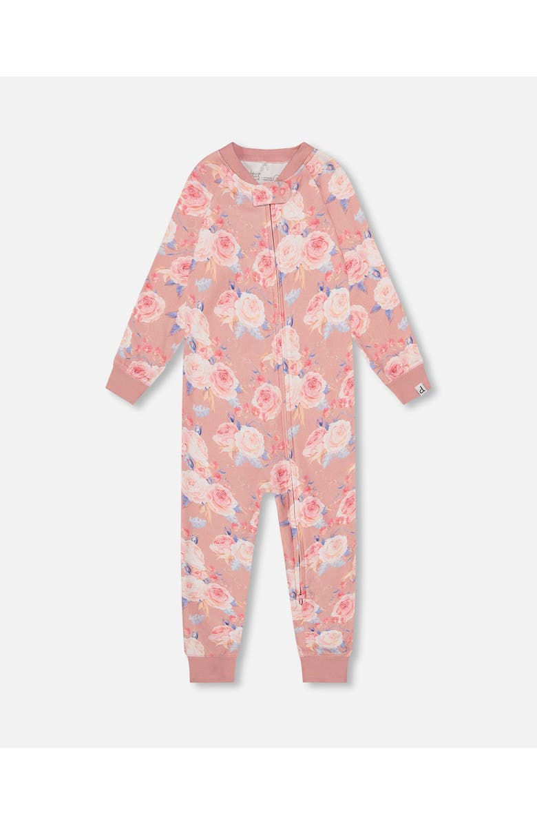 Deux par Deux Little Girl's Organic Cotton One Piece Pajama Old Pink Printed Roses, Main, color,
