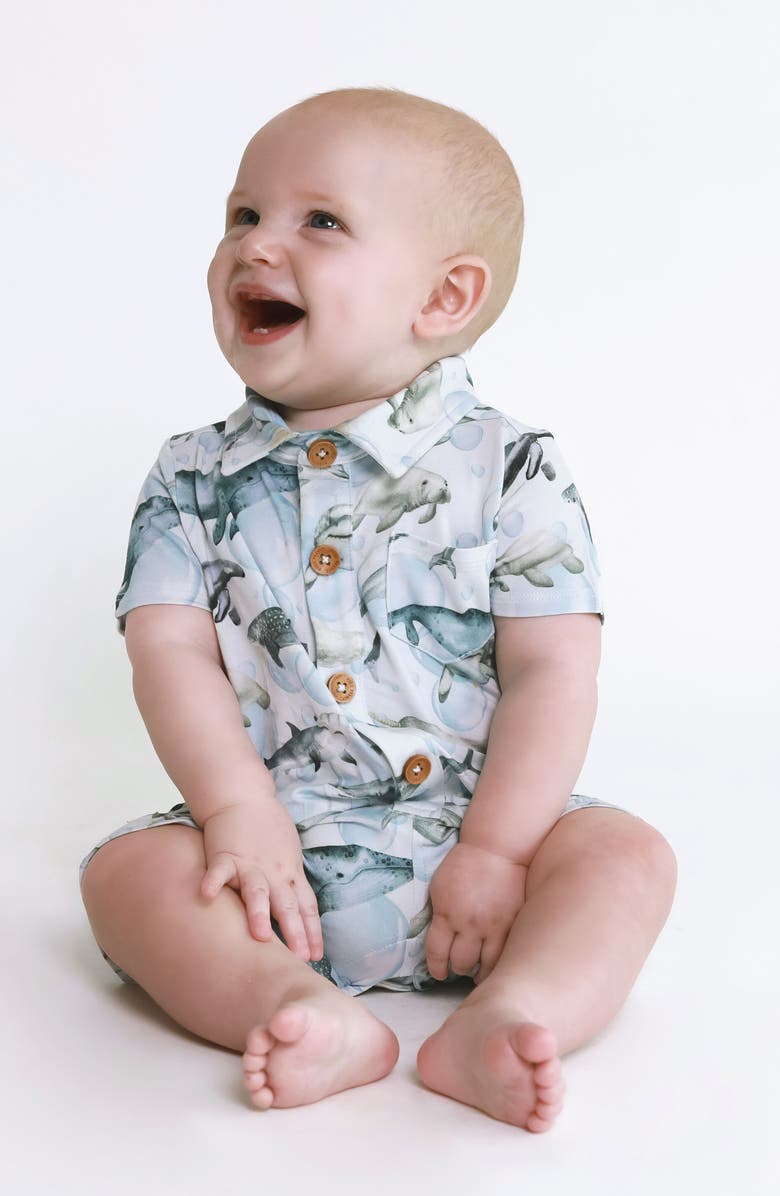 Posh Peanut Kids' Sharkly Short Sleeve Romper, Alternate, color, 