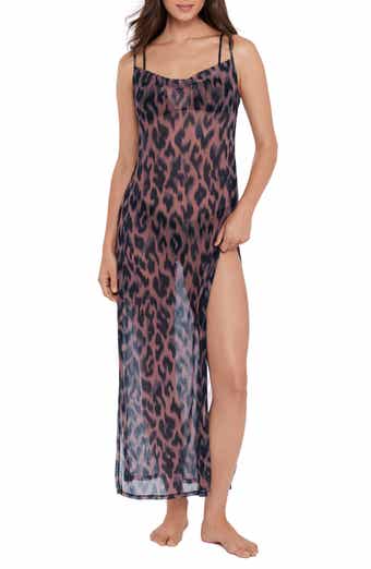 Cowl Neck Sheer Mesh Maxi Cover-Up Dress