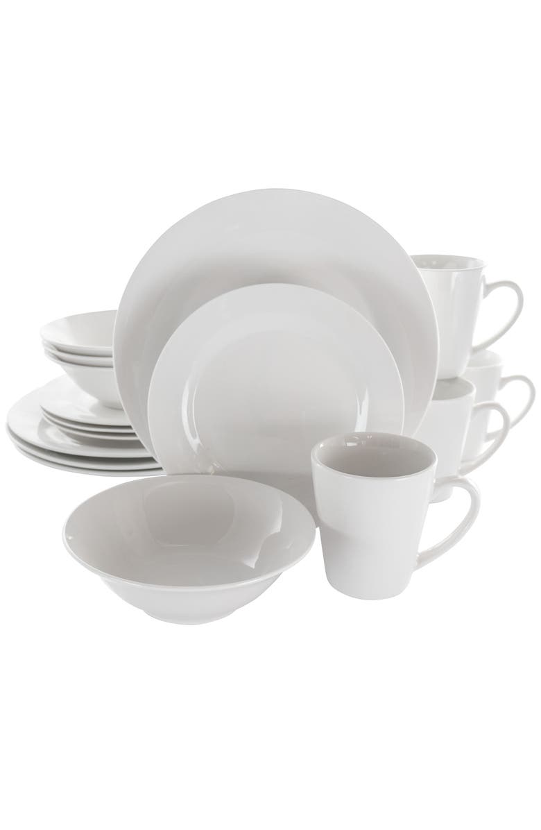 Elama Marshall 16 Piece Porcelain Dinnerware Set, Main, color, White