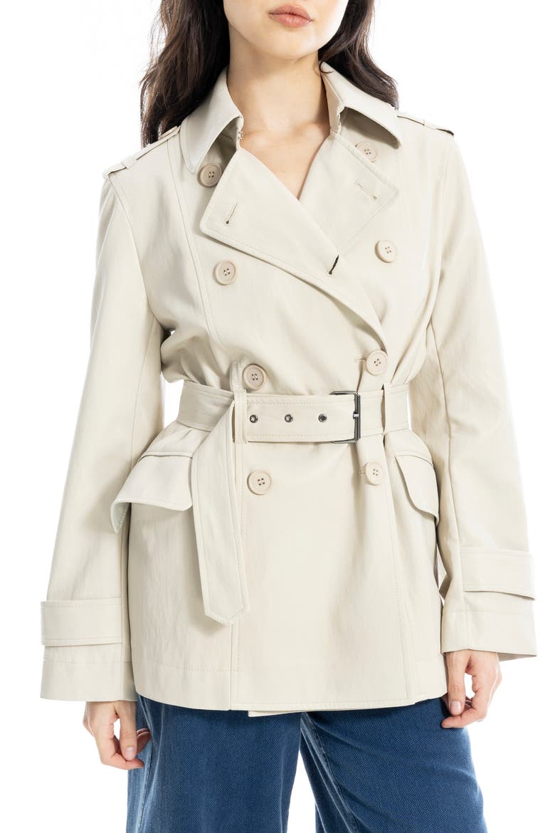 Belted Faux Leather Trench Coat, Main, color, OYSTER