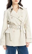 MAX STUDIO Belted Faux Leather Trench Coat
