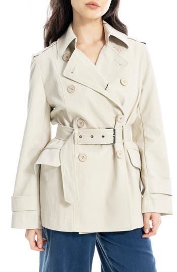 MAX STUDIO Belted Faux Leather Trench Coat in Oyster at Nordstrom Rack, Size Large