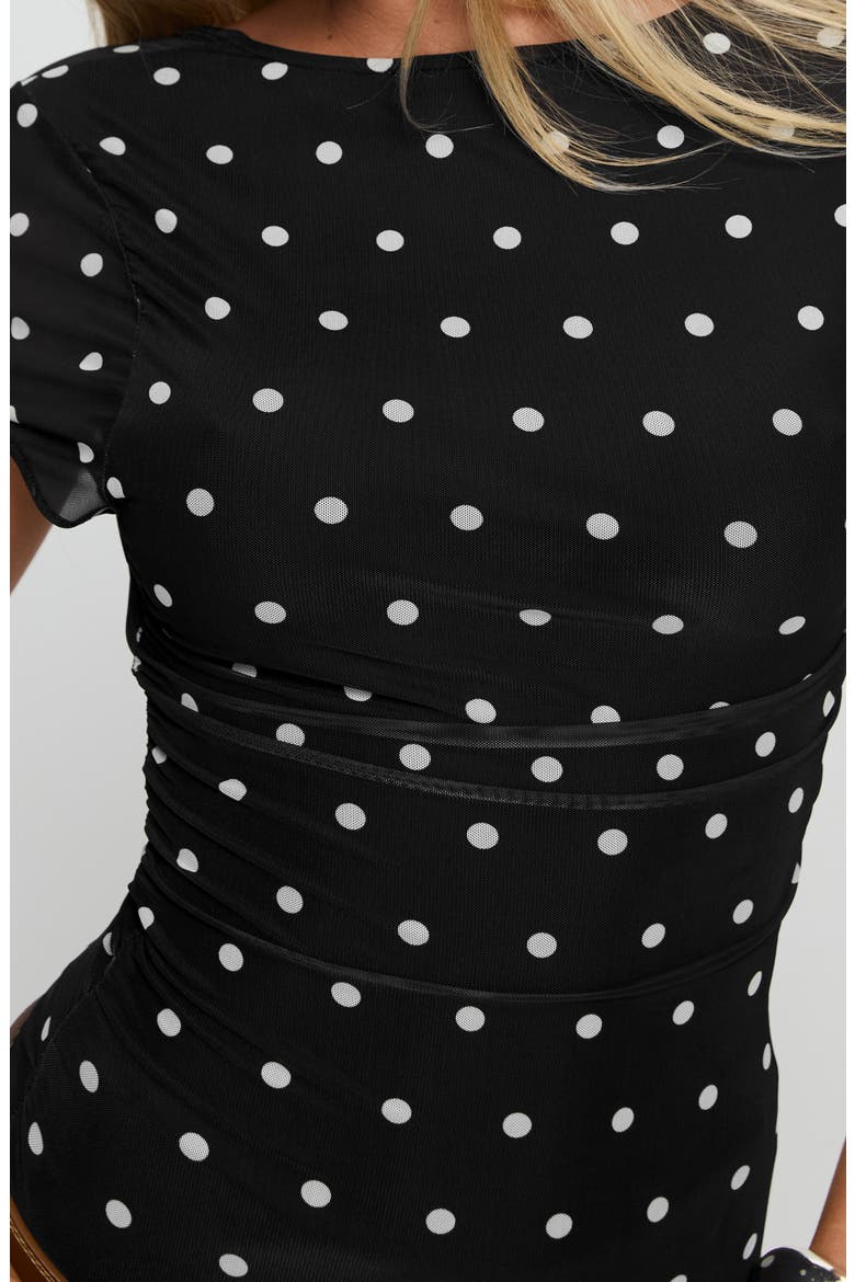 Attraction Polka Dot Mesh Top, Alternate, color, BLACK POLKA