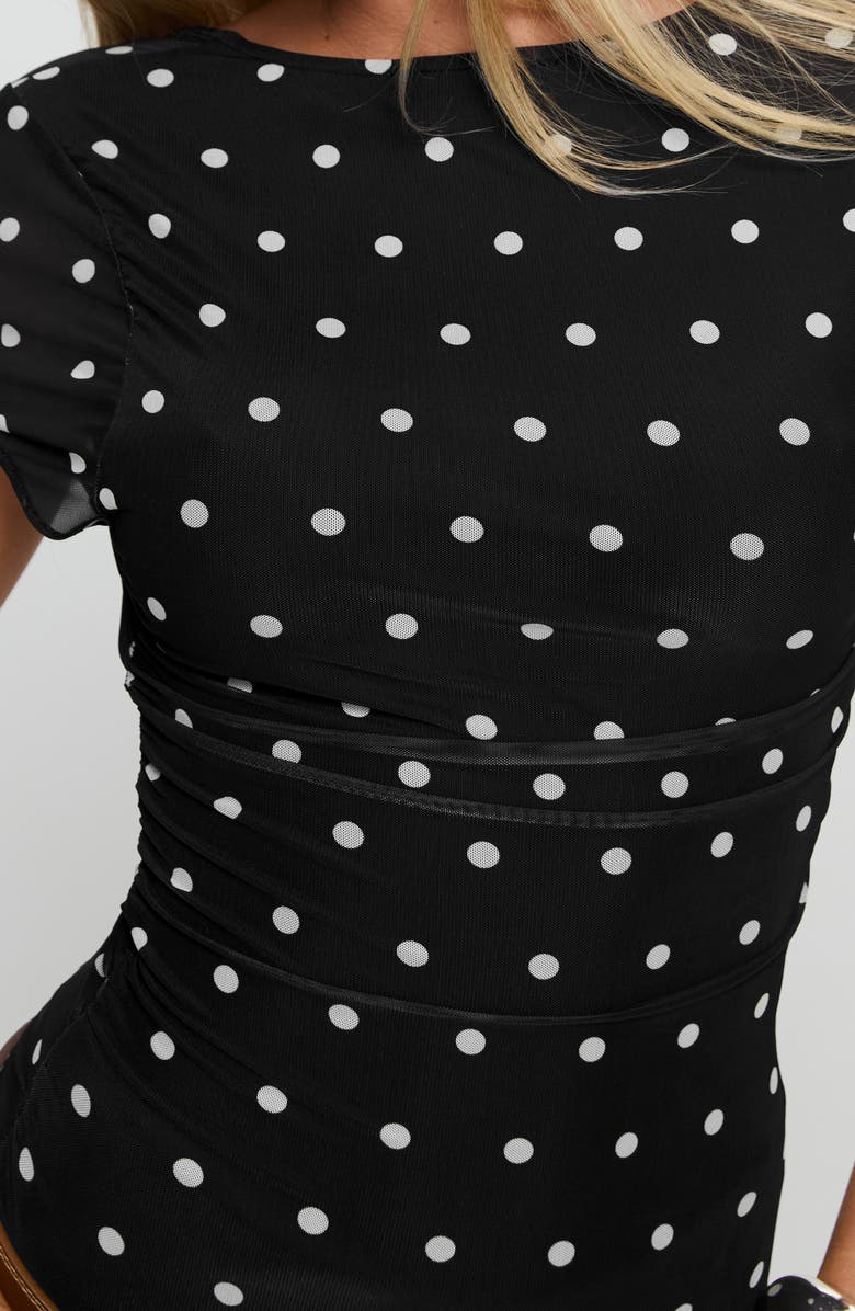 Princess Polly Attraction Polka Dot Mesh Top, Alternate, color, Black Polka